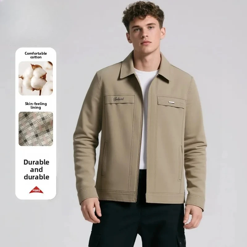 

Jacket Men's Classic Luxury Cotton Breathable Turn-down Collar Jacket Men Casual Business Solid Color Coat 2025 New Autumn Brand
