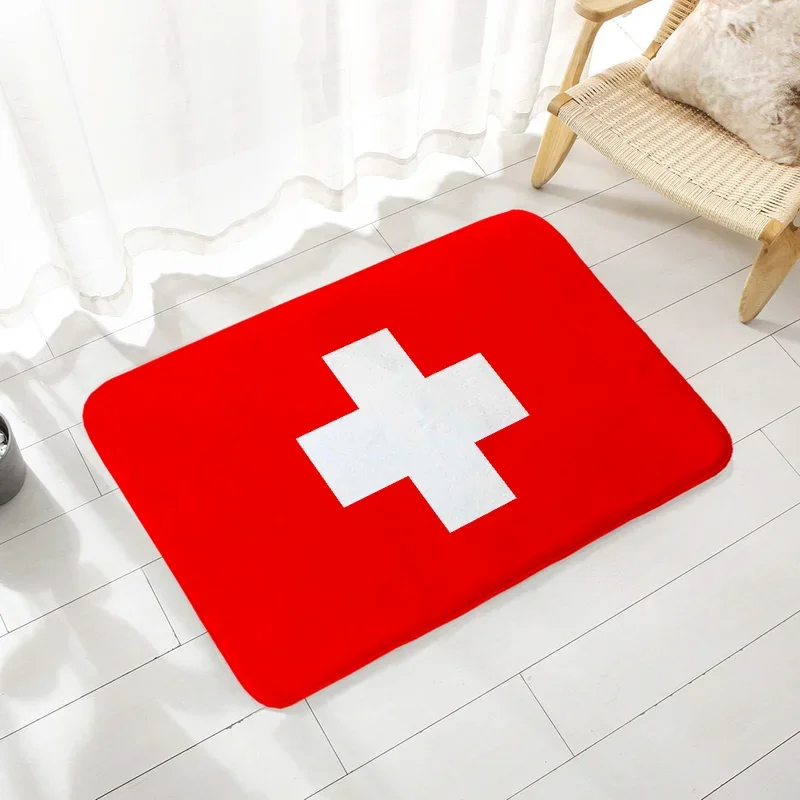Badmat Vloerkleed Badkamer Voetmat Antislipmat Kleine vloermatten Deurmat Zwitserland Vlag Keukentapijt Tapijten Tapijten Kamerdeur @3¥s