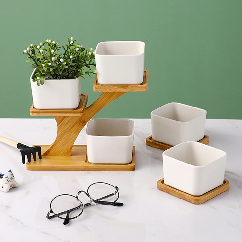 

Succulent Plants Flowerpot St 3 Layers Smooth Bamboo Desktop Planter Holder Easy Clean Decor Small Space Plant St