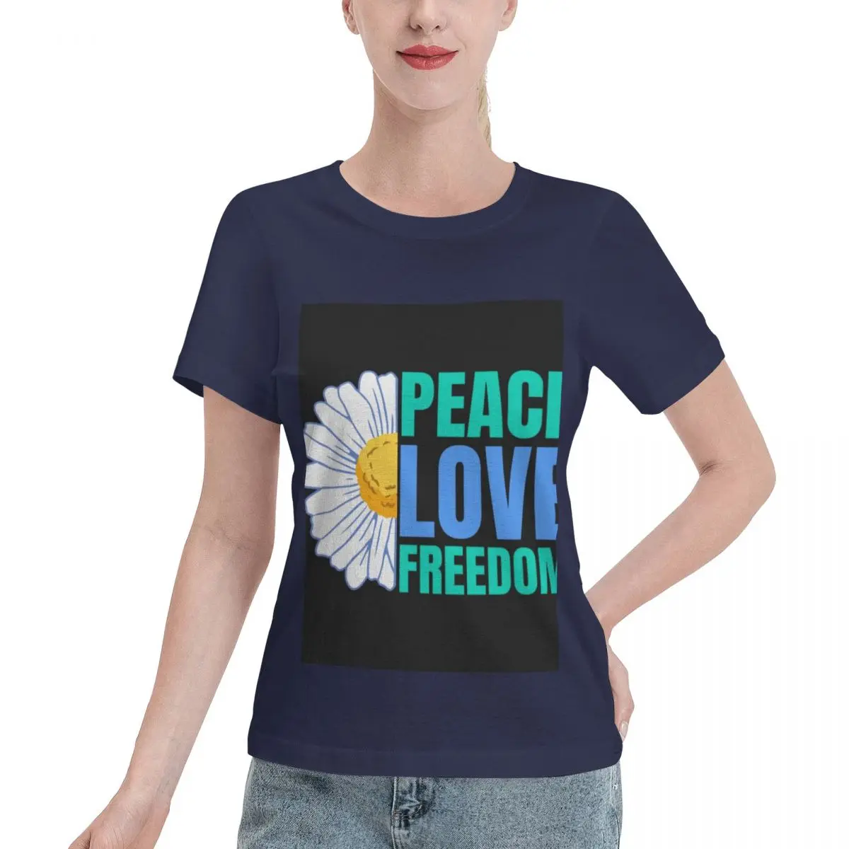 

Peace Love _17 Women's T-shirt, Casual Short Sleeve Cotton Blend Crew Neck Tee, Women's Clothing for Outdoor