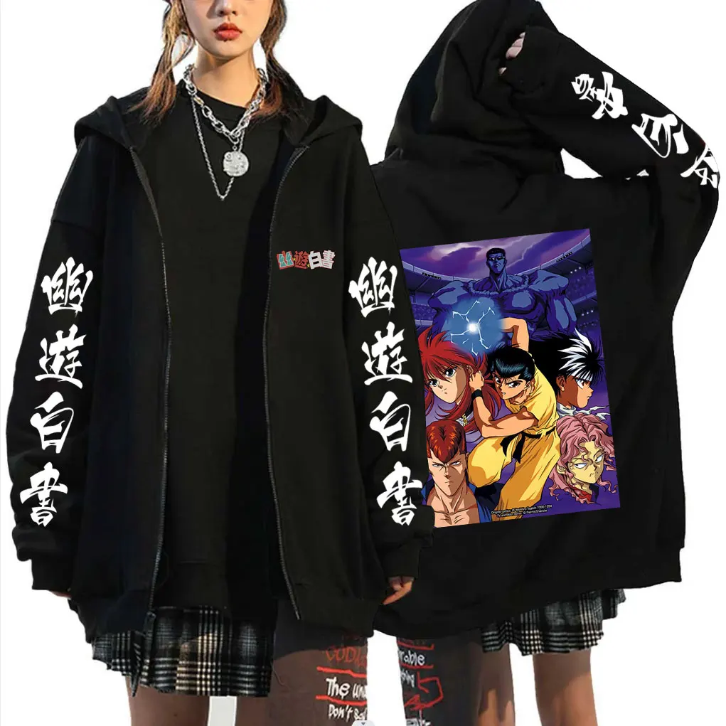 

Anime YuYu Hakusho Urameshi Yuusuke Graphic Zipper Hoodie Men Women Retro Cosplay Oversized Zip Up Jacket Male Manga Streetwear