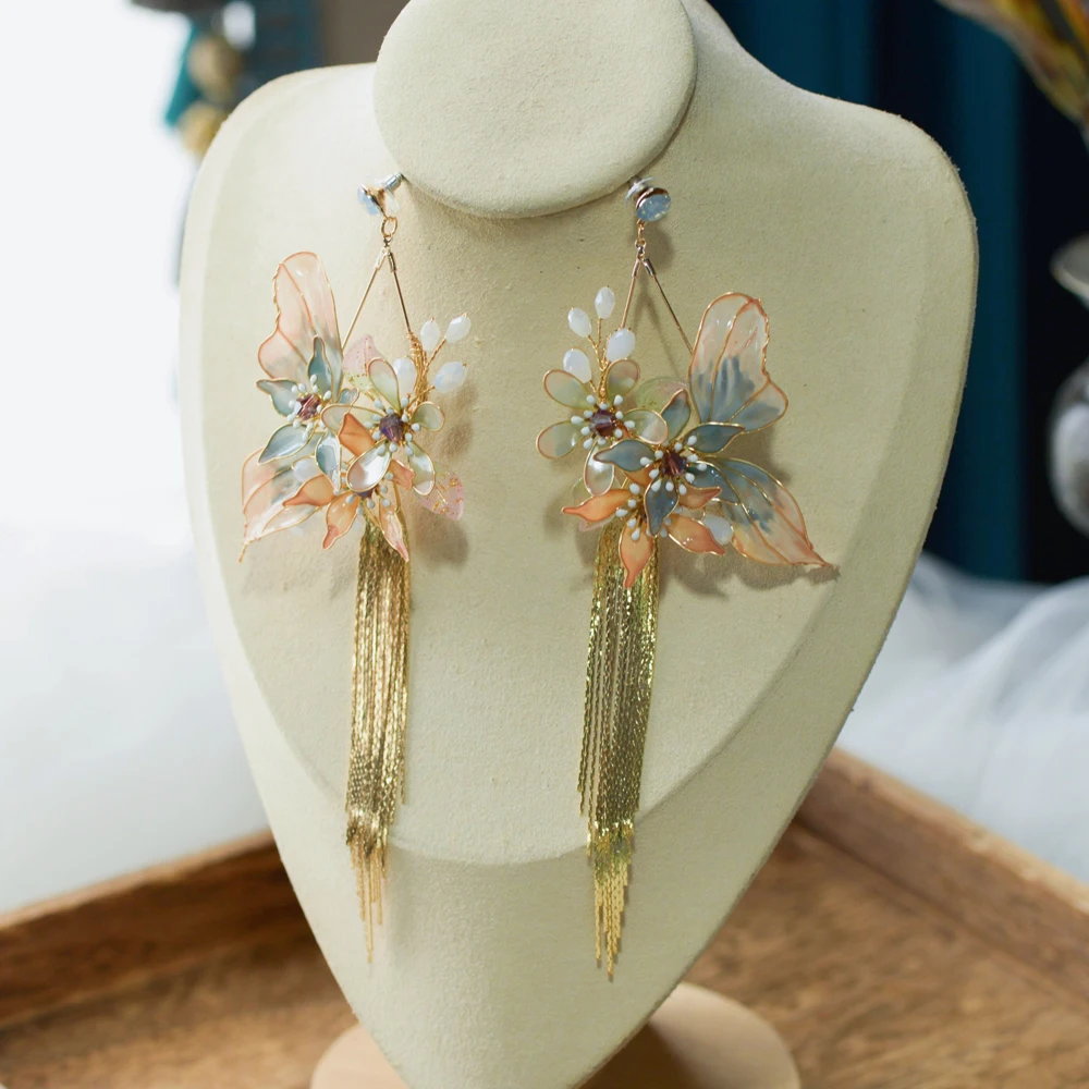 

Lovely Tassels Hanacraft Earring luxury Girls Evening Earrings Rhinestone Turkish Jewelry Wedding Hair AccessoryJewelry
