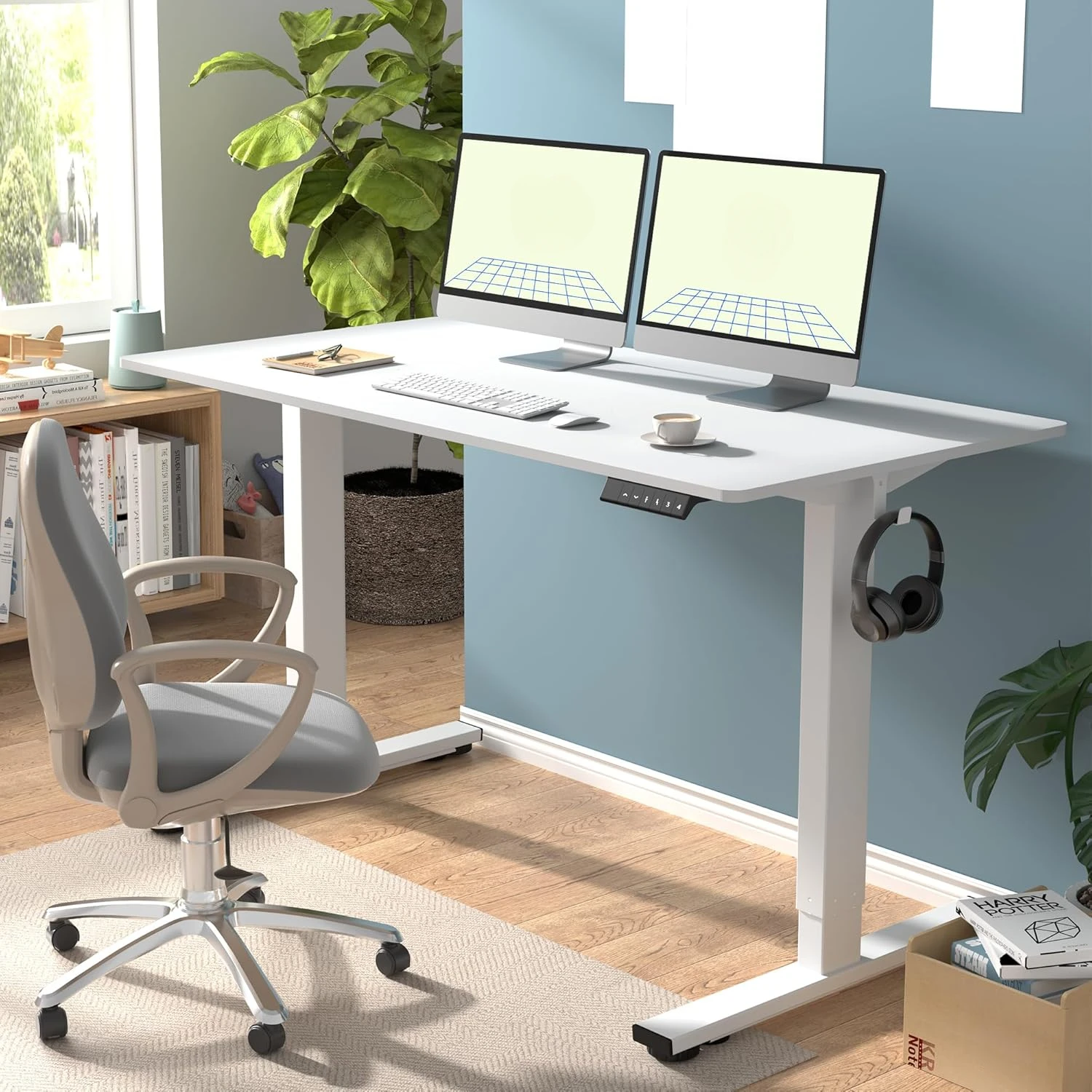 Electric White Standing Desk Whole Piece 55 x 28 Inch Desktop Adjustable Height Desk Home Office Computer Workstation