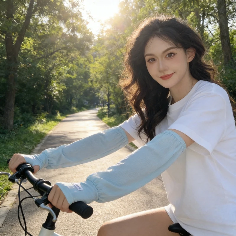 

2025 Pleated Ice Silk Sun Protection Sleeve for Women Loose Oversized Fashion Korean Style Driving Sunscreen Hand Sleeve Summer