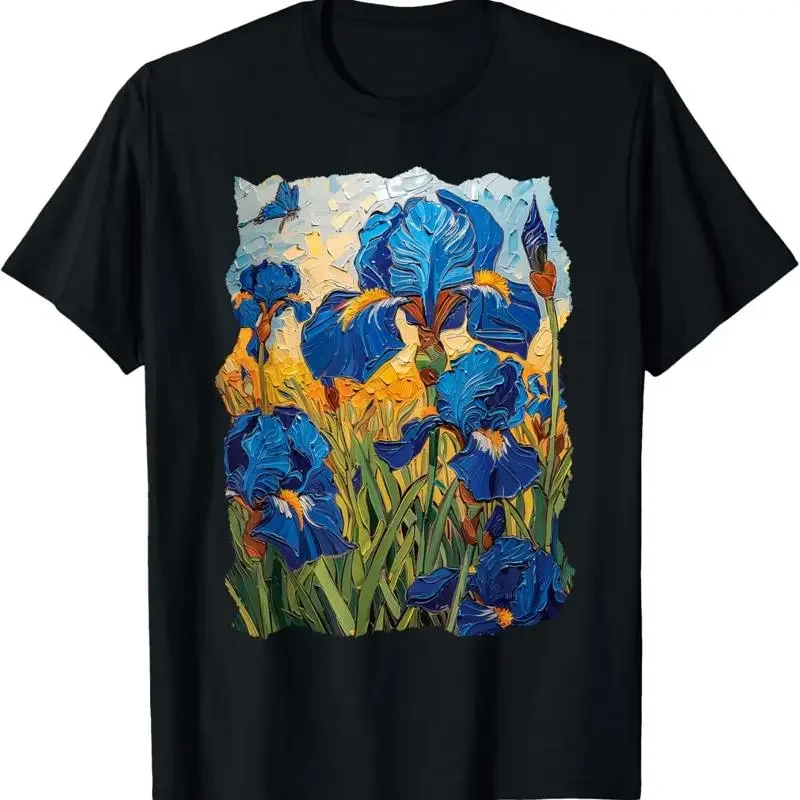 Starry Night Van Gogh Artistic Irises And Butterflies T Shirt