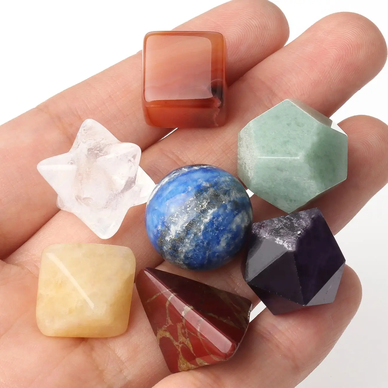 

Geometric Natural 7 Chakra Amethyst Energy Healing Stone Set Rose Quartz Crystal Bead No Holes For Jewelry Findings DIY Supplies