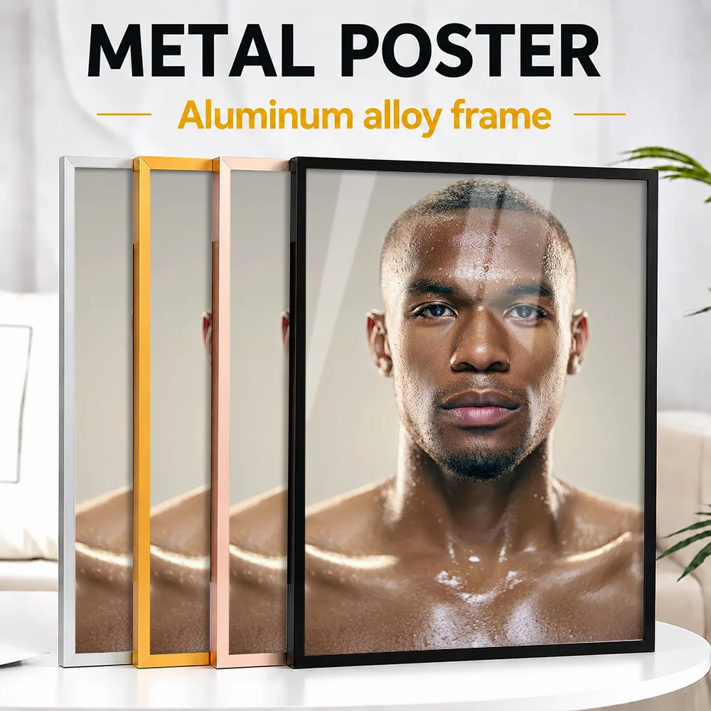 Sweaty Man's Intense Portrait Metal Poster With Aluminum Alloy Frame Customized Photography Wall Art For Sports Memorabilia Room