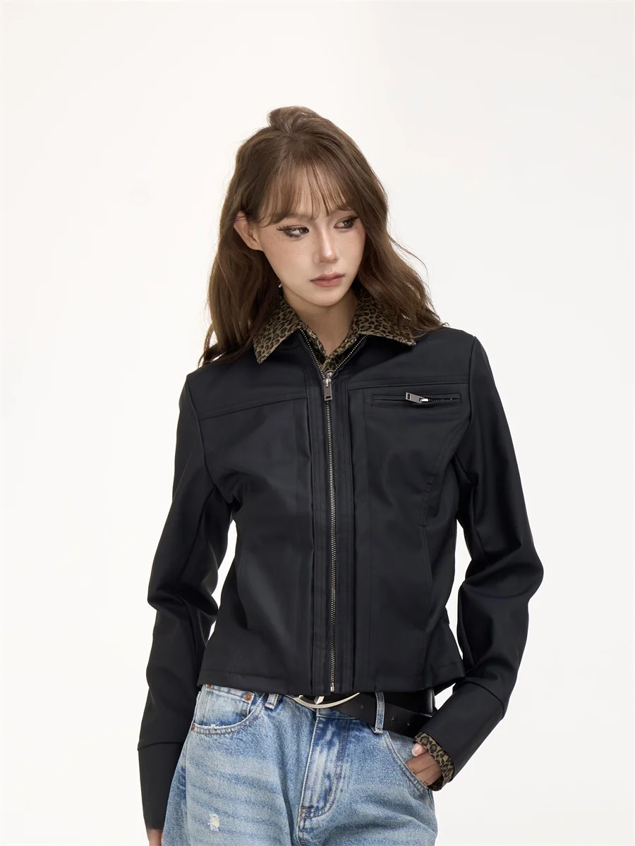 Street sle feminino solto ajuste motociclista jaet couro do plutônio colheita casaco picante menina turn-down colarinho moto jaet para jovens