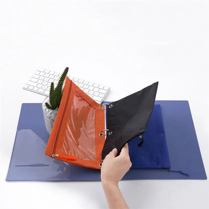 14 قطعة من حقيبة أقلام الرصاص مع سحاب يسحب، للمدرسة والمكتب ومقلمة معززة 3 حلقات #5