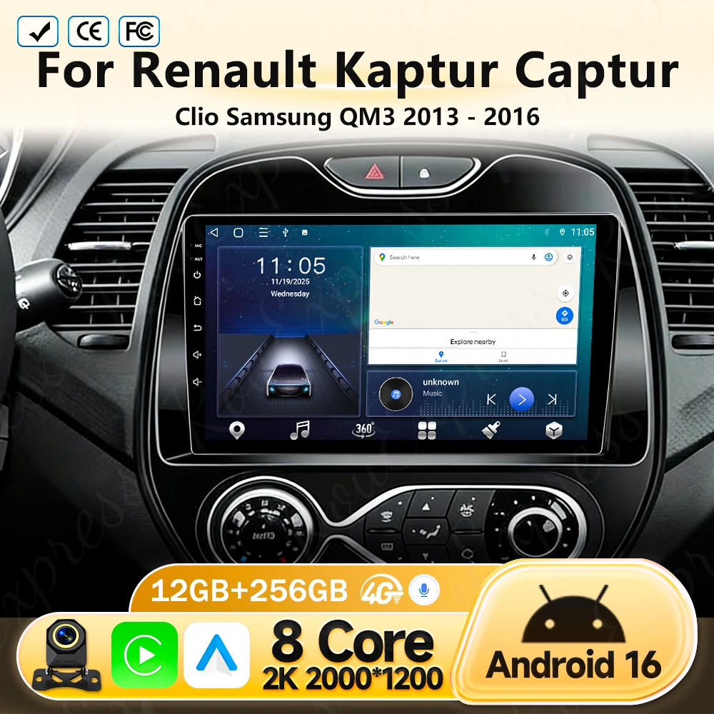 

Android 16 Car Radio For Renault Kaptur Captur Clio Samsung QM3 2013 2014 2015 2016 Wireless Carplay multimedia Android Auto 4G
