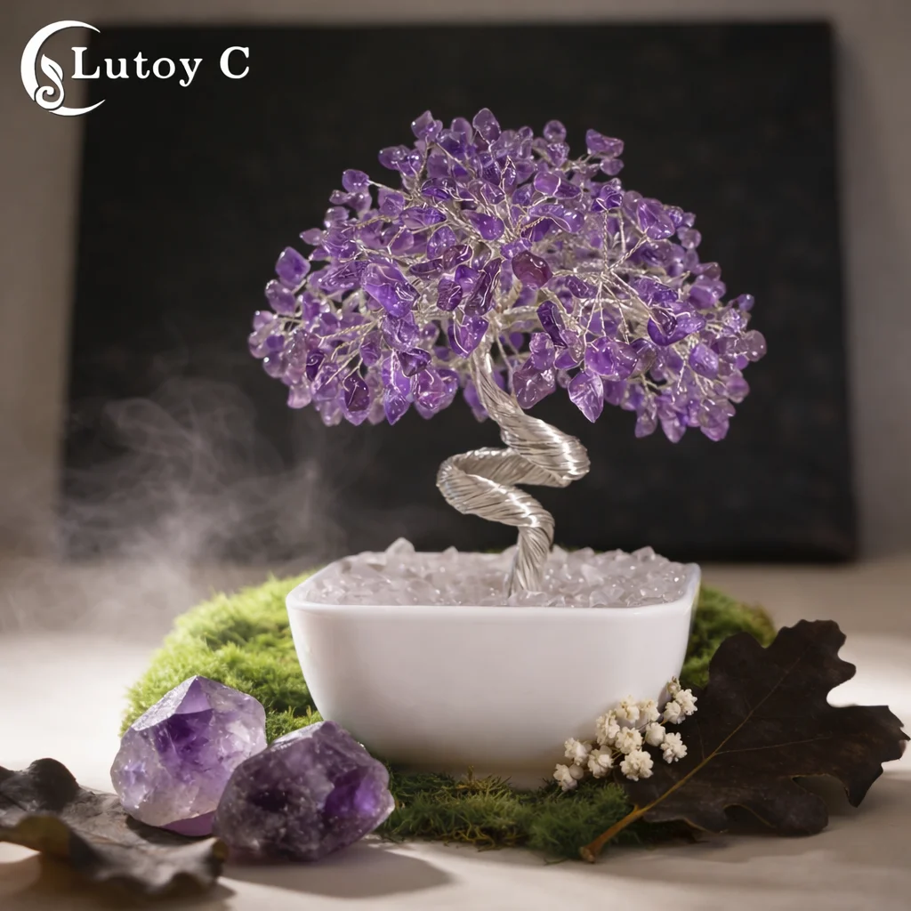 

Handmade Amethyst Crystal Tree Of Life, Chakra Tree Figurine, Natural Crystal For Home Decor, Gift for Friends and Family