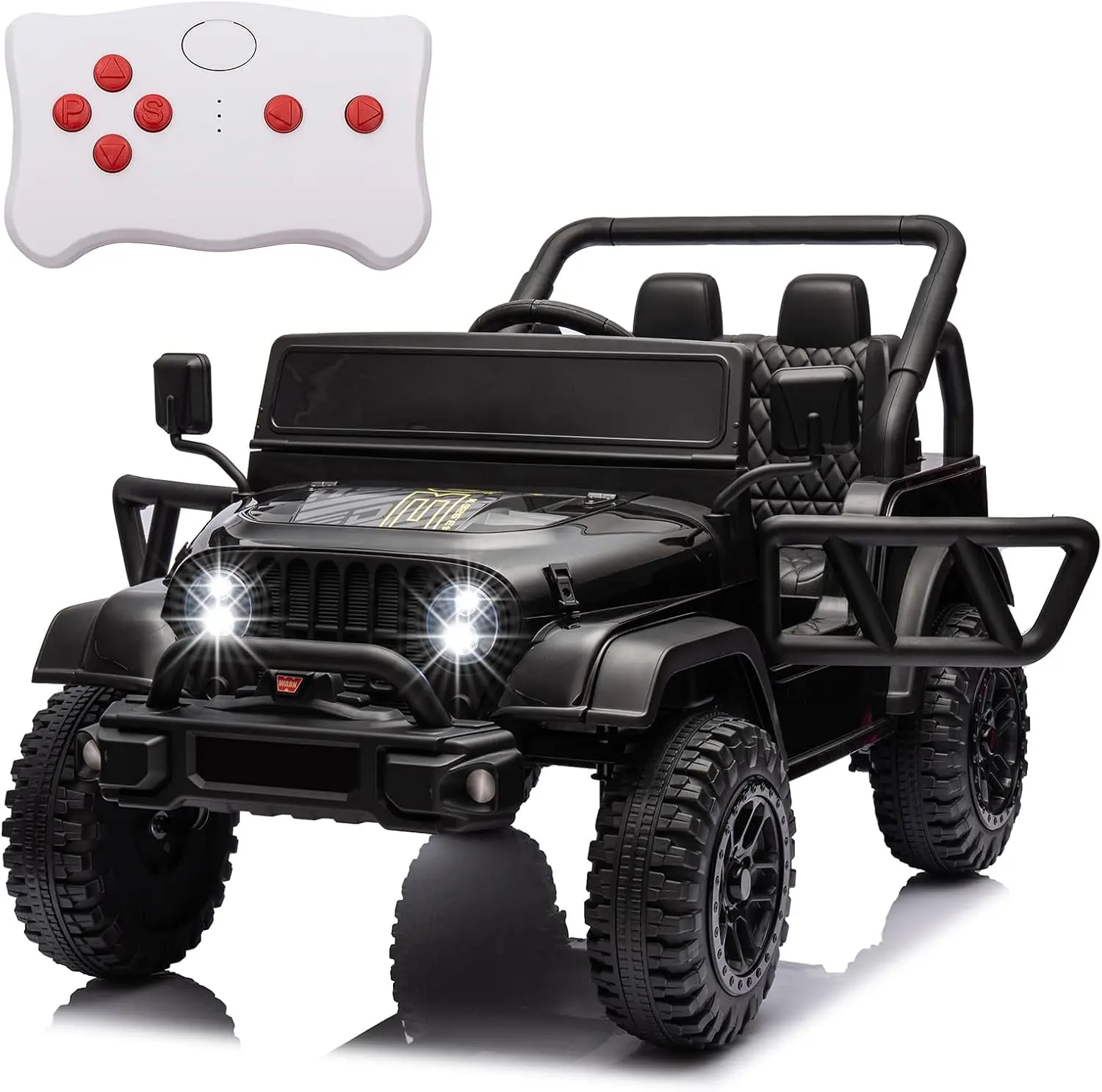 Kids 24V Black Off Road Electric Ride Truck Remote Control Battery Powered Bluetooth LED Lights 3 Speeds Ride On Car Toys Boys G