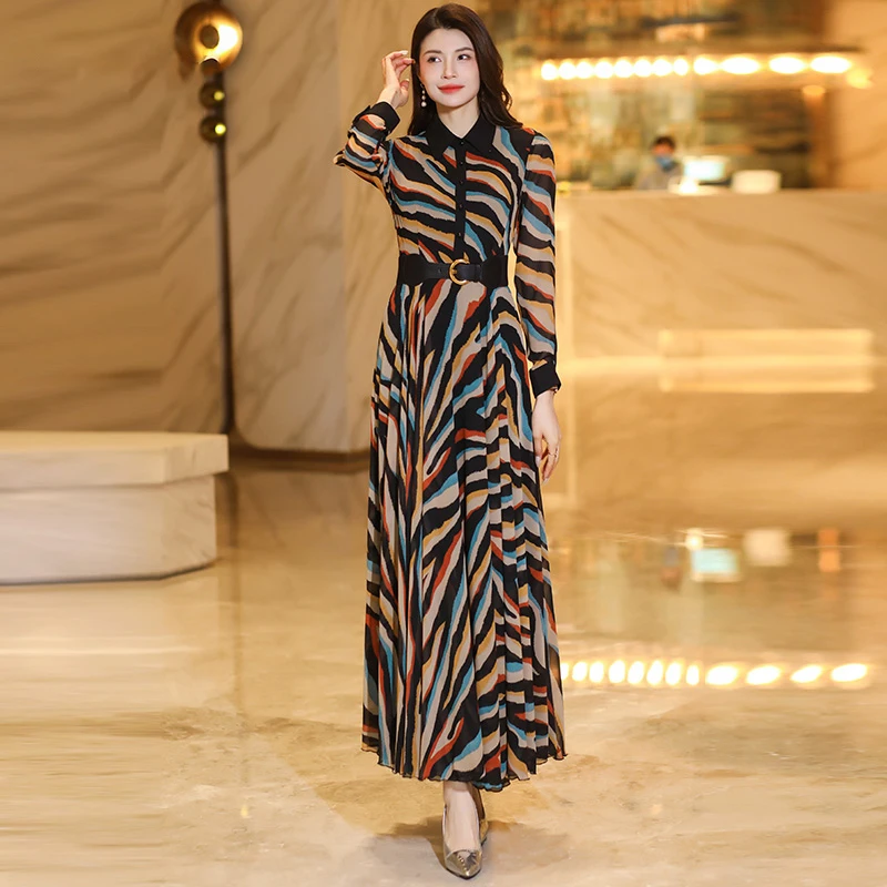 chiffon striped dress METALLIC STRIPED CHIFFON MAXI DRESS IN GREEN