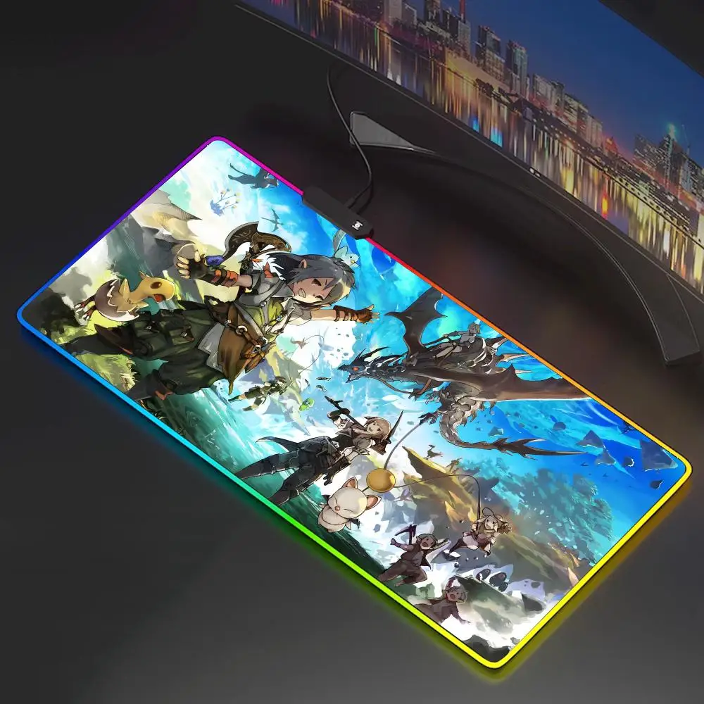 F-Final F-Fantasy XIV Mouse Pad Mouse valorant Pad With Backlight Deskmat Anime Mousepad Gamer Desk Computer Mouse Pad