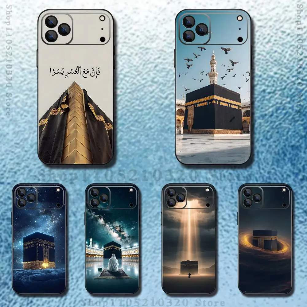

Moslem and kaaba Phone Case For iPhone 17,16,15,14,13,12,11,Pro Max,XSX,,XR,SE,Mini,8,7,Soft Silicone Black Cover