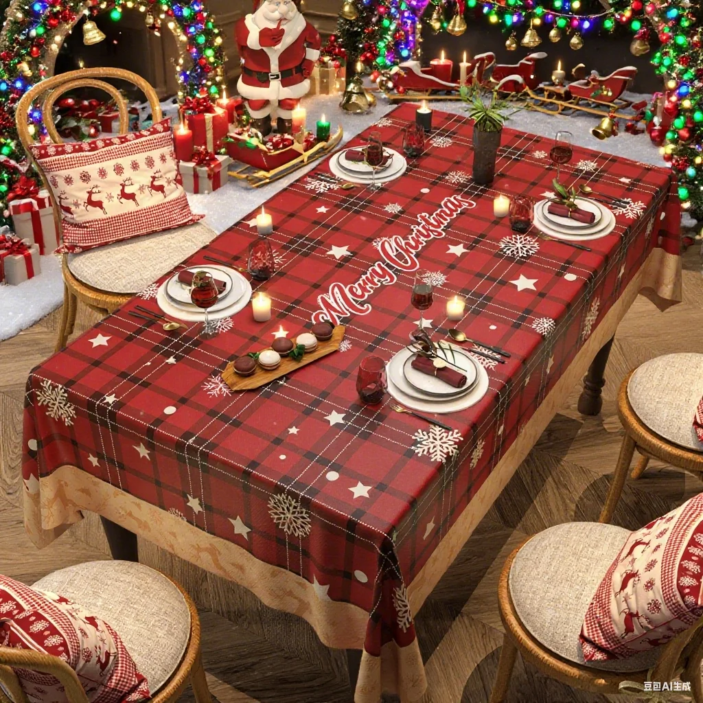 

Christmas Tablecloth Dining Table Cover Decor Waterproof, Anti - Slip Tablecloth, Durable for Holiday Meals