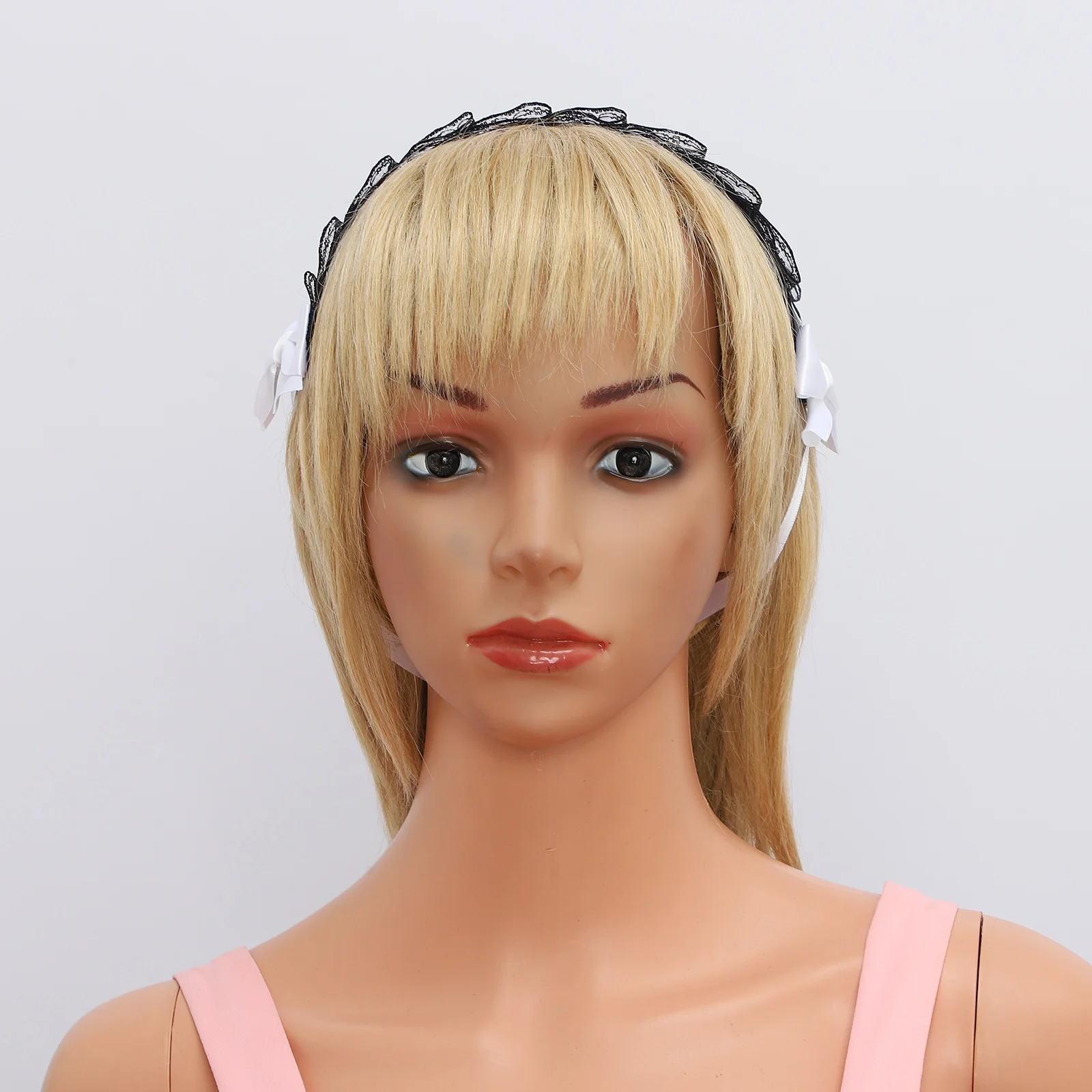 Gothic Lolita empregada Headband, Ruffled Guarnição do laço, Bowknot Cruz, Headwear, Fascinator, Anime Cosplay Acessório