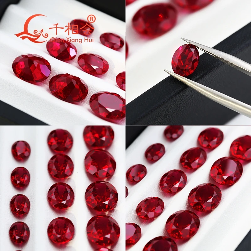 Oval Shape Pigeon Blood Red Color Lab Created Ruby Natural Cut Including Minor Cracks Inclusions Loose Gem Stone Jewelry GRC