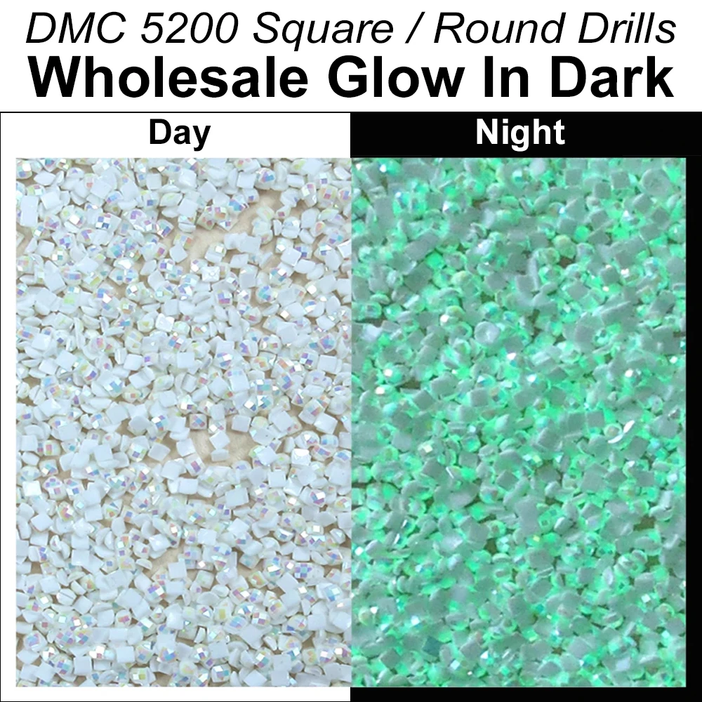 Wholesale Glow In Dark Shinny Stone DMC 5200 AB Square Round Drills Diy Diamond Painting Embroidery Rhinestone Mosaic Accessory