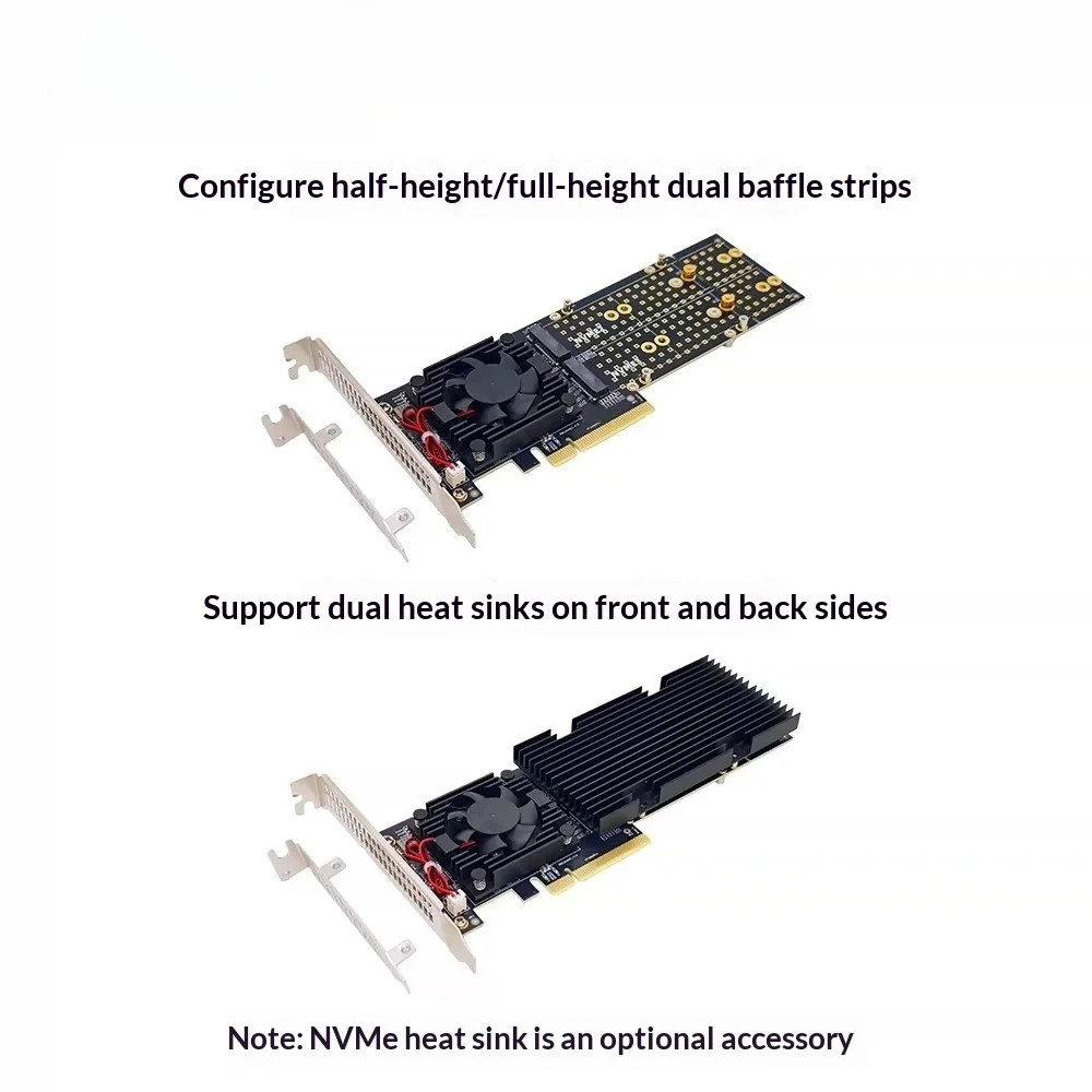 PCIe 3.0 x16 to 4x M.2 NVMe Adapter, PLX8747 No Bifurcation, Quiet Passive Cooling, Full/Low Profile