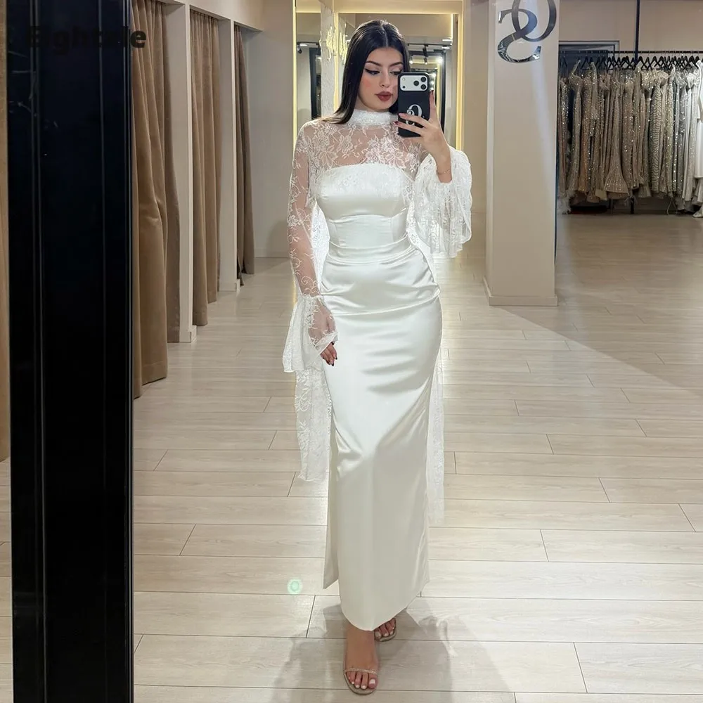 

Eightale Arabic Wedding Dress High Neck Customized Ivory Mermaid Lace Muslim Long Sleeves Bridal Gown Bride Party Dress