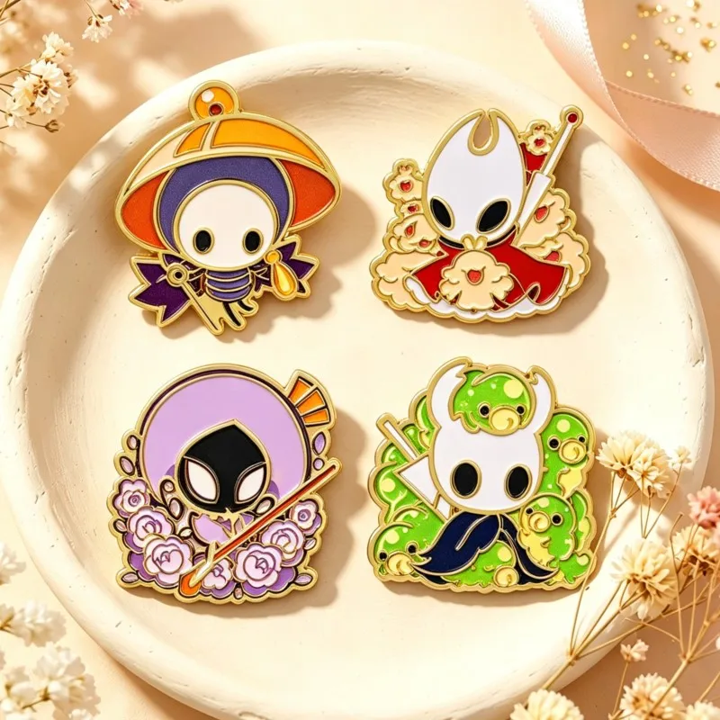 Hollow Knight 4 Styles Enamel Pin Set Cute Game Character Metal Brooch Badge Hornet Ghost Lapel Pin Clothing Backpack Decor Gift