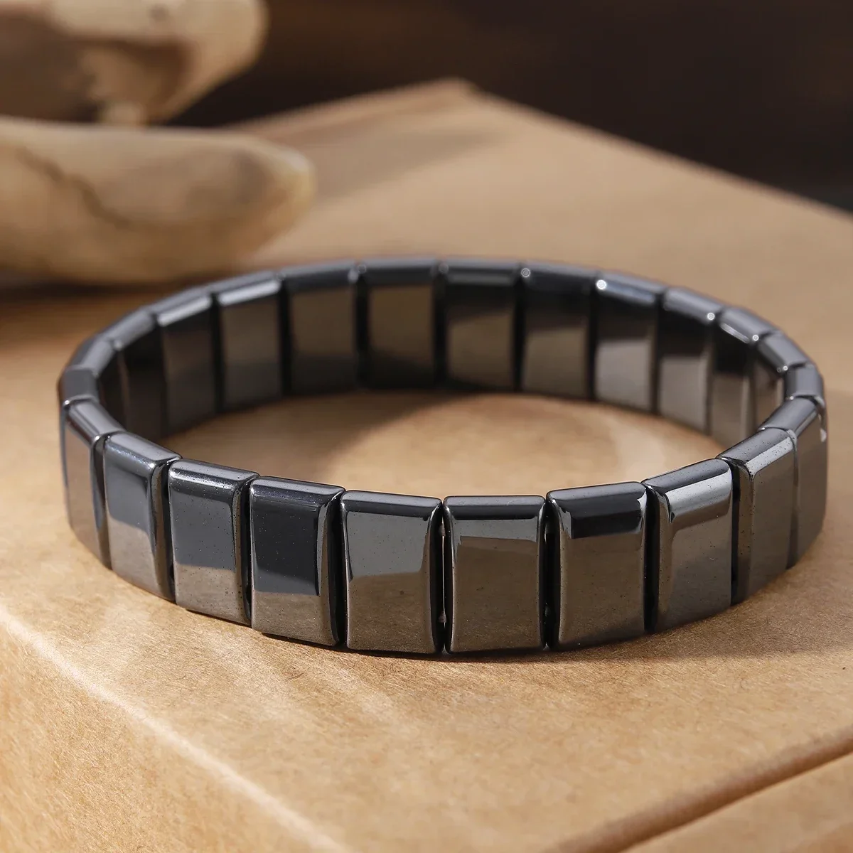 Meistverkaufte Hämatit Schwarze Gallenstein Elastische Quadratische Perlen-Armbänder für Männer und Frauen Großhandel Schneller Versand