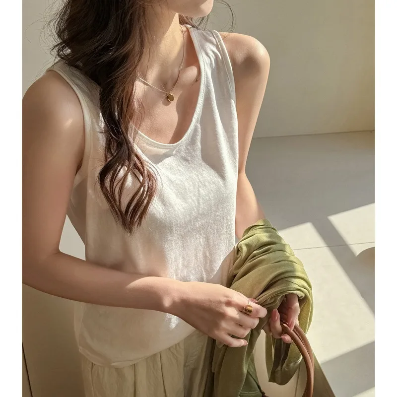 Débardeur ample d'été 2026 pour femme, couleur unie, style décontracté, polyvalent, style coréen, sans manches, pour les loisirs