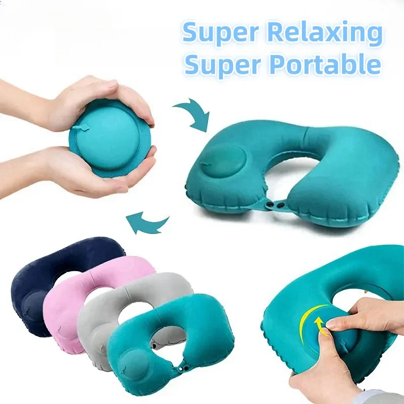 Portable U-shaped Neck Sleeping Pillow Office Rest Cushion Automatic Air Inflatable Hotel Pillow Home Accessories Travel Product