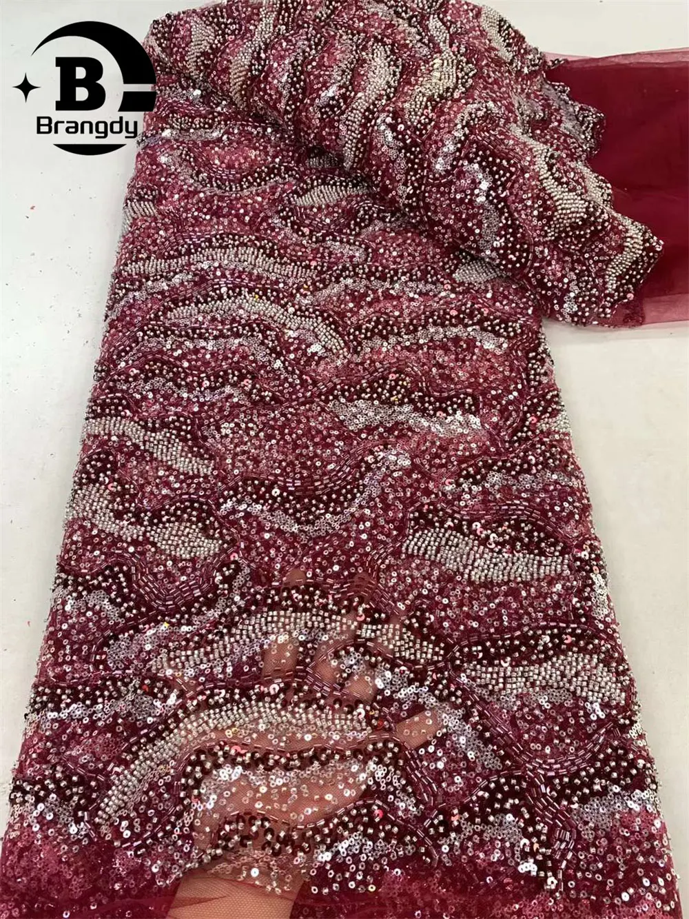 

Red French Sequins Net Lace Fabric 2024 High Quality African 3D Lace Fabric Nigerian Embroidery Heavy Party Lace Fabric 5 Yards