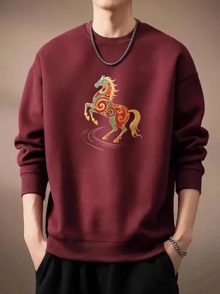 

Свободная толстовка с длинными рукавами и капюшоном на флисовой подкладке, с принтом китайского зодиака, красная, повседневная, в стиле свитшота