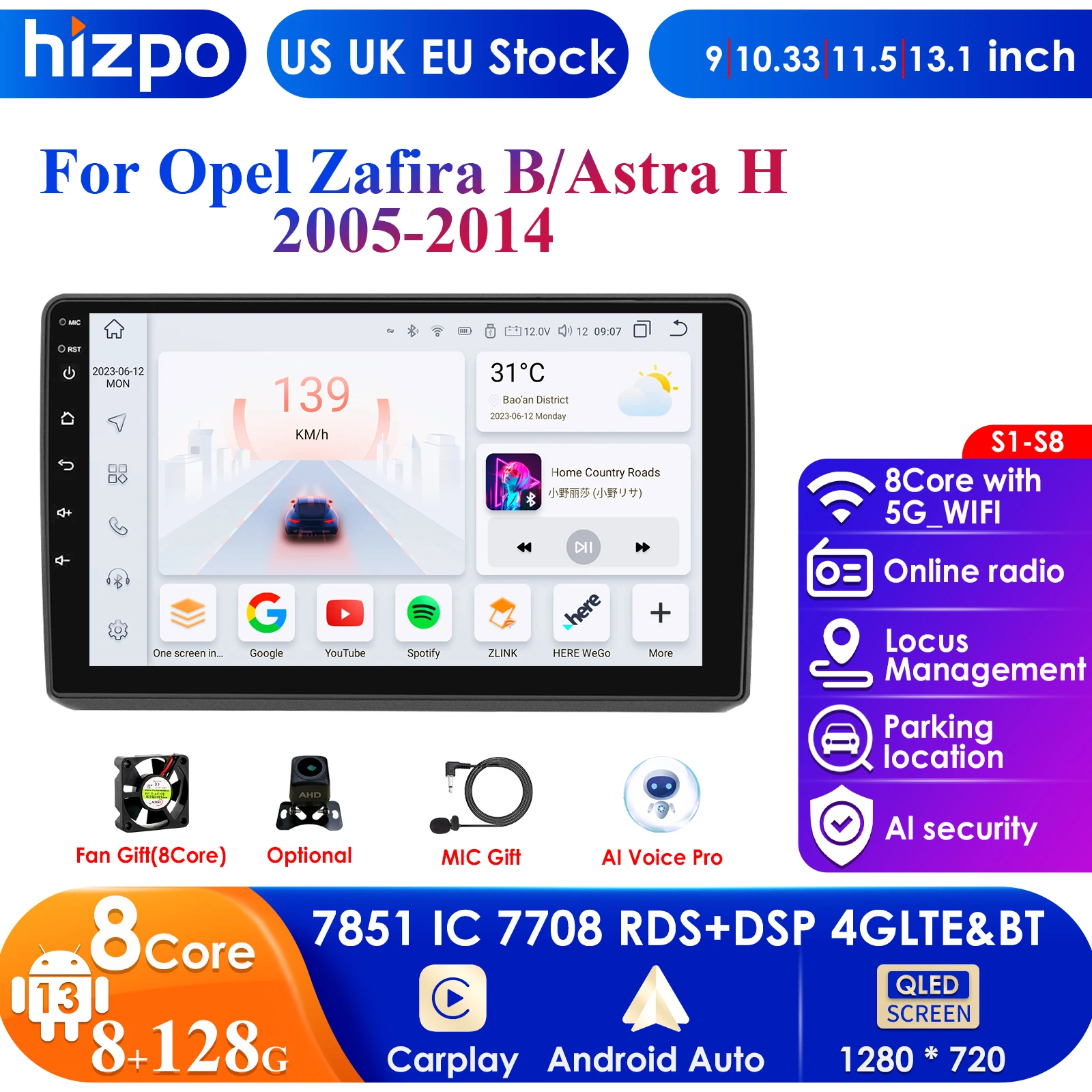 

2Din Android 13 Car Radio for Opel Zafira B Astra H 2005 - 2014 Multimedia Video Player 2 Din GPS Maps Carplay Auto Stereo 2din