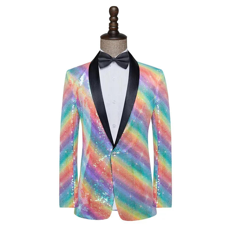 Costumi da spettacolo per uomini, cantanti, spettacoli teatrali, ospiti, abiti, paillettes colorate alla moda slim fit, abiti da discoteca