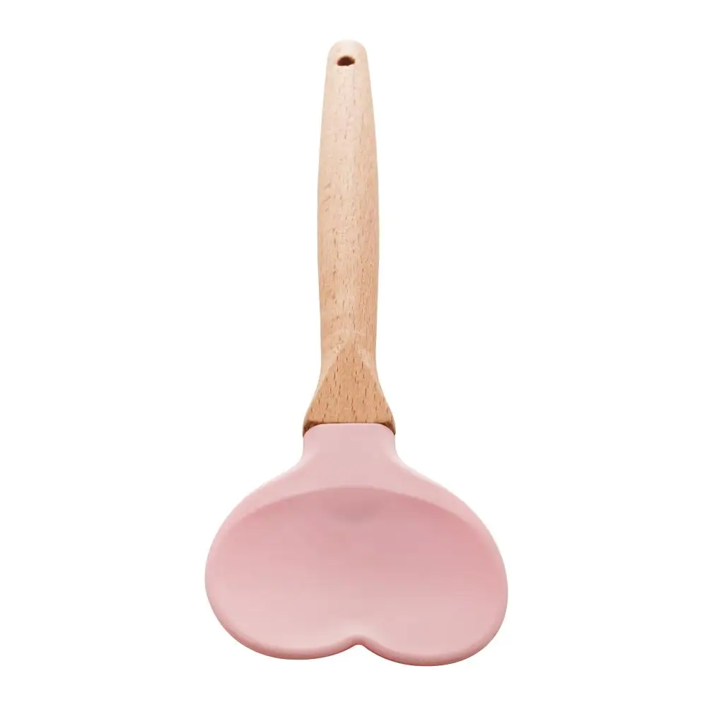 Silicone Spoon C/Pink Heart Bamboo Cable 27Cm