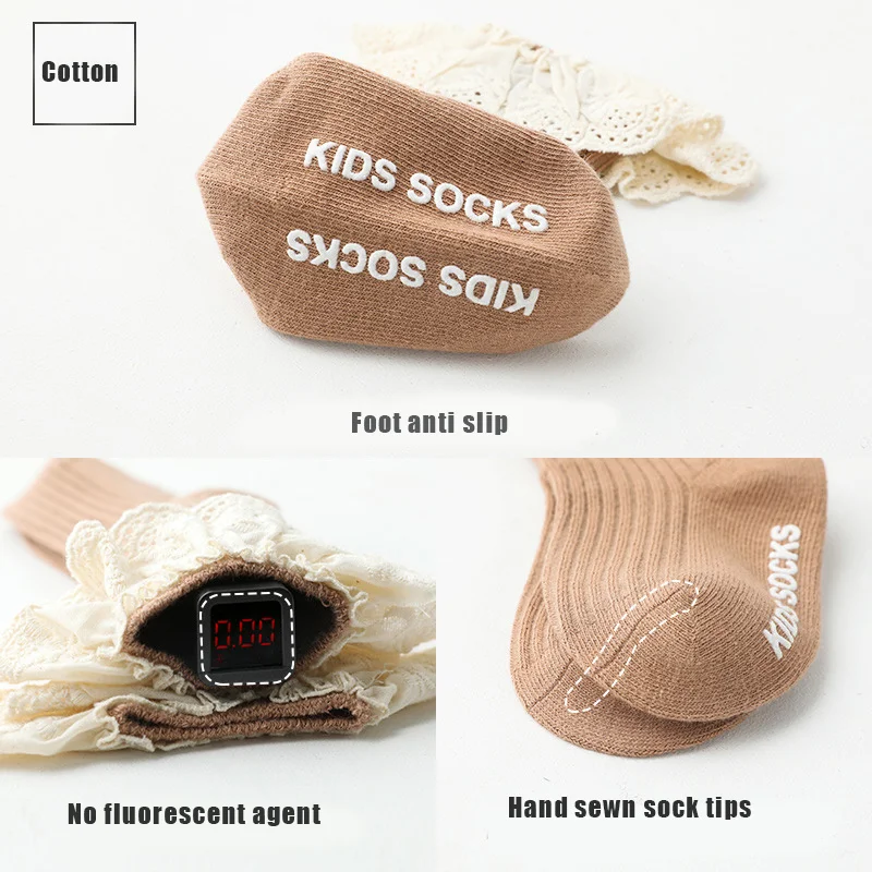 MiniAinis 2024 spring new baby knitted Lace pink socks soft warm kids girls Mid tube boneless adhesive anti floor slip sock