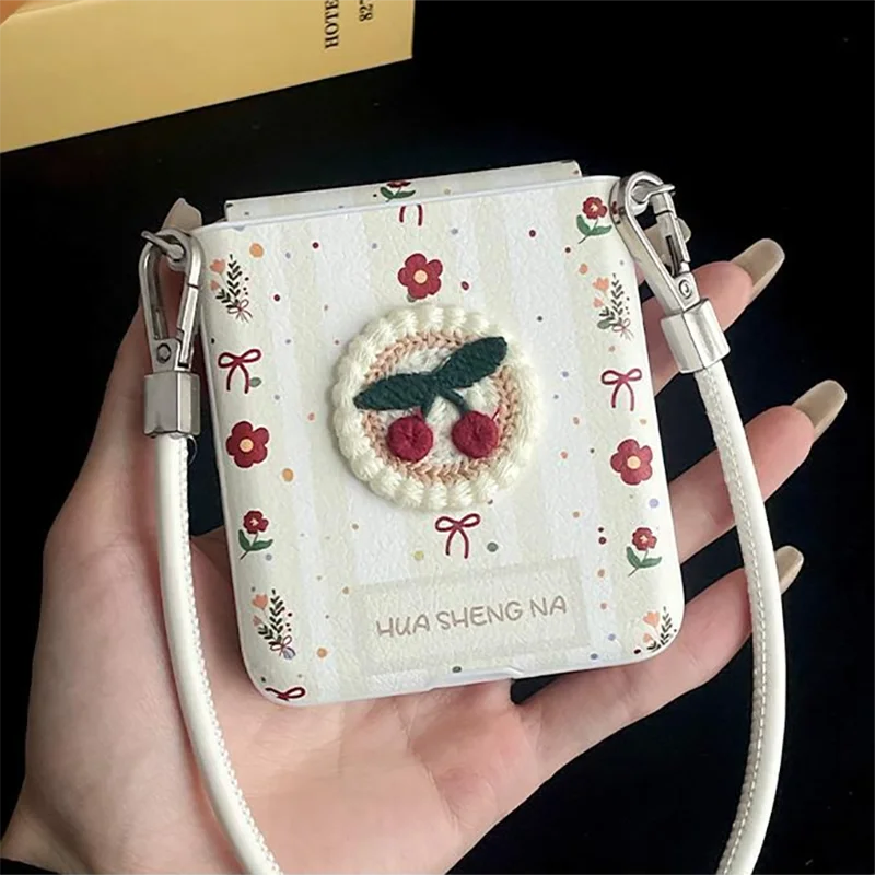 

Cute Flip Case for OPPO Find N3 Flip/OPPO Find N2 Flip Cover Embroidered Cherry Flower Kawaii Phone Cases Women Carcasa