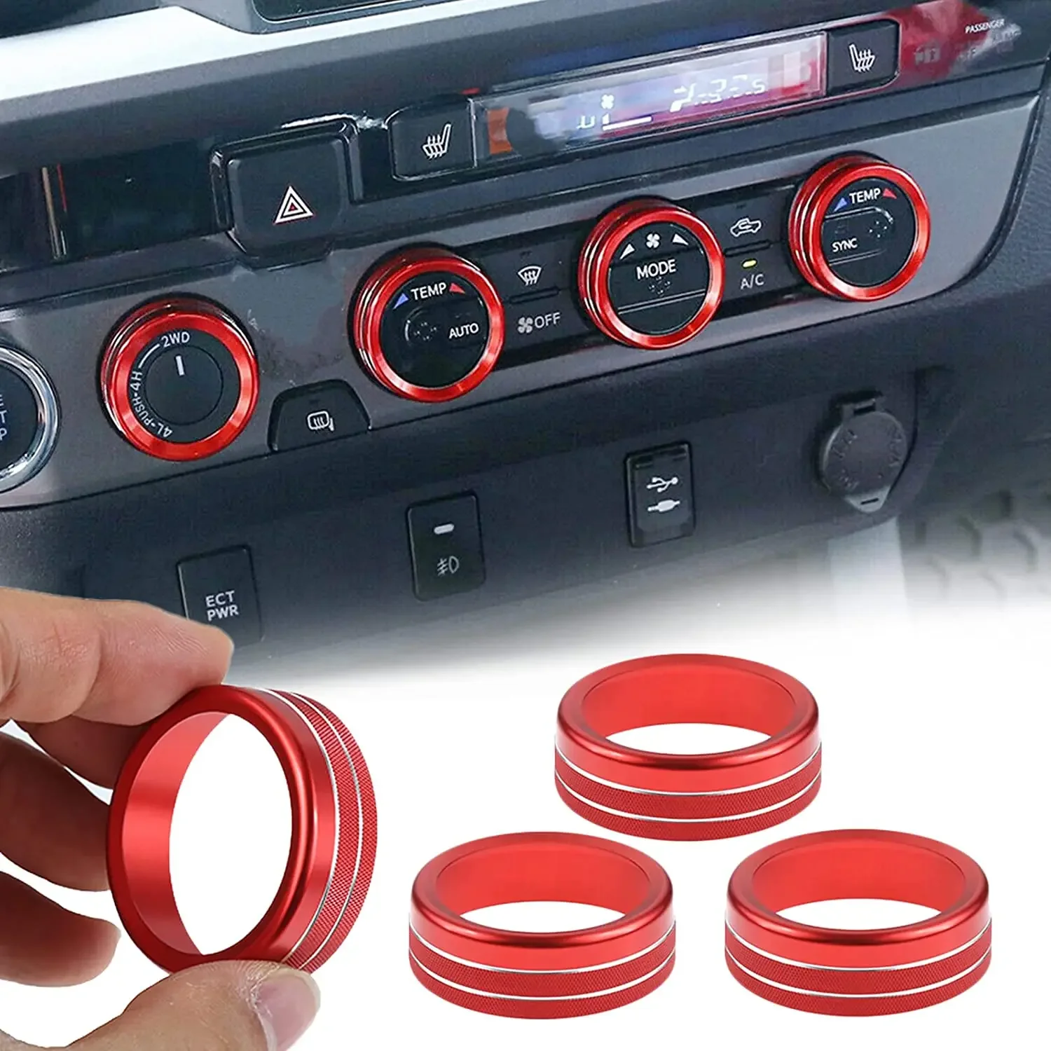 4pcs Car Ignition Engine Start Stop Push Button Cover Ring Trim Fit for Toyota Tacoma 2016-2020 Air Conditioner Switch CD Button