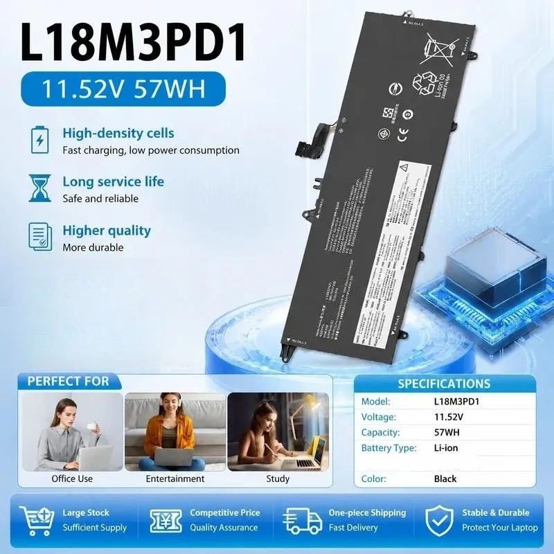 11.52V 57WH Laptop Battery for Lenovo ThinkPad T490S T495S 18M3PD1 L18L3PD1 High Capacity Rechargeable Li-ion Power