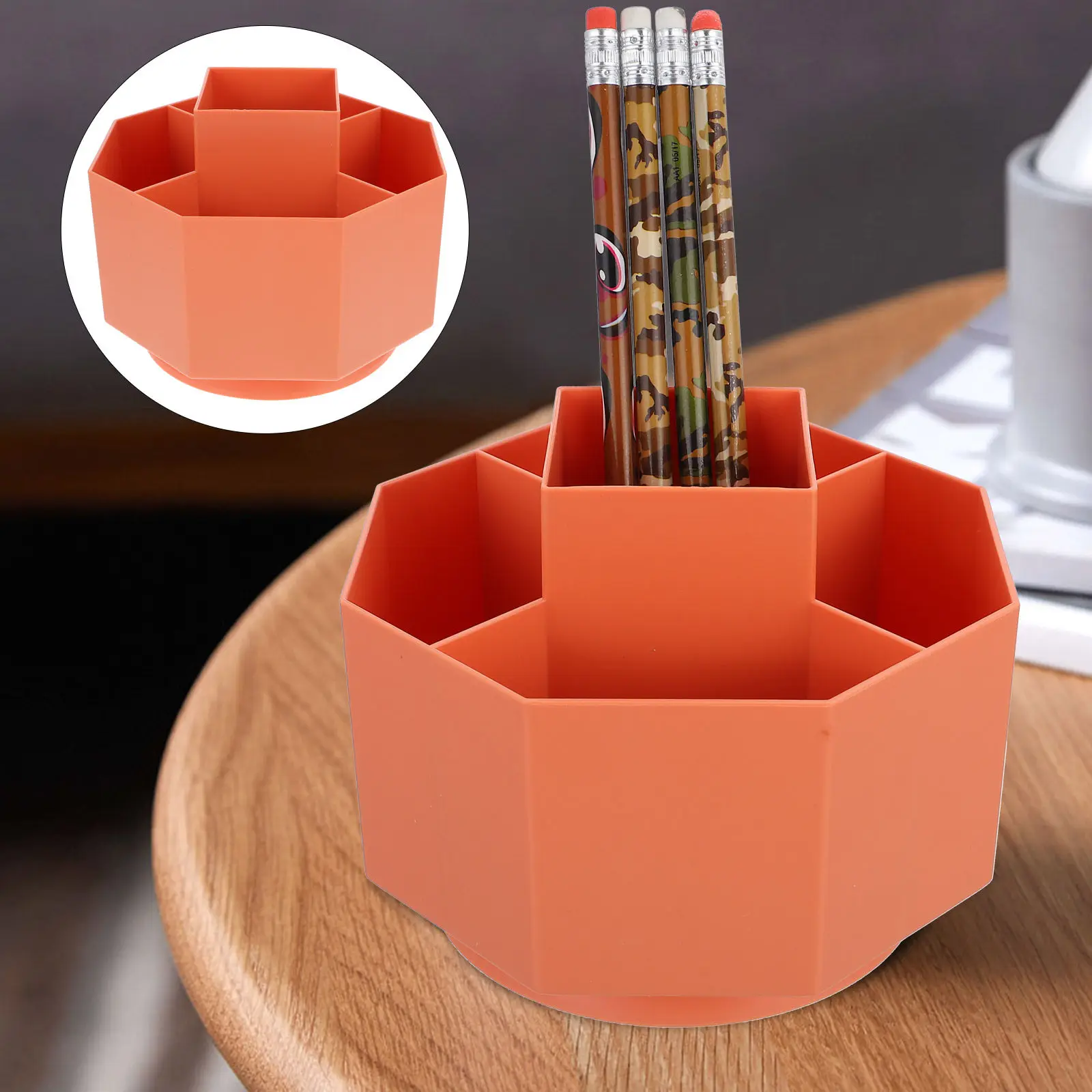 

Rotating Pen Holder Desktop Storage Box for Pens Pencils Makeup Rulers Small Items Office Study Bedroom Organizer Stationery