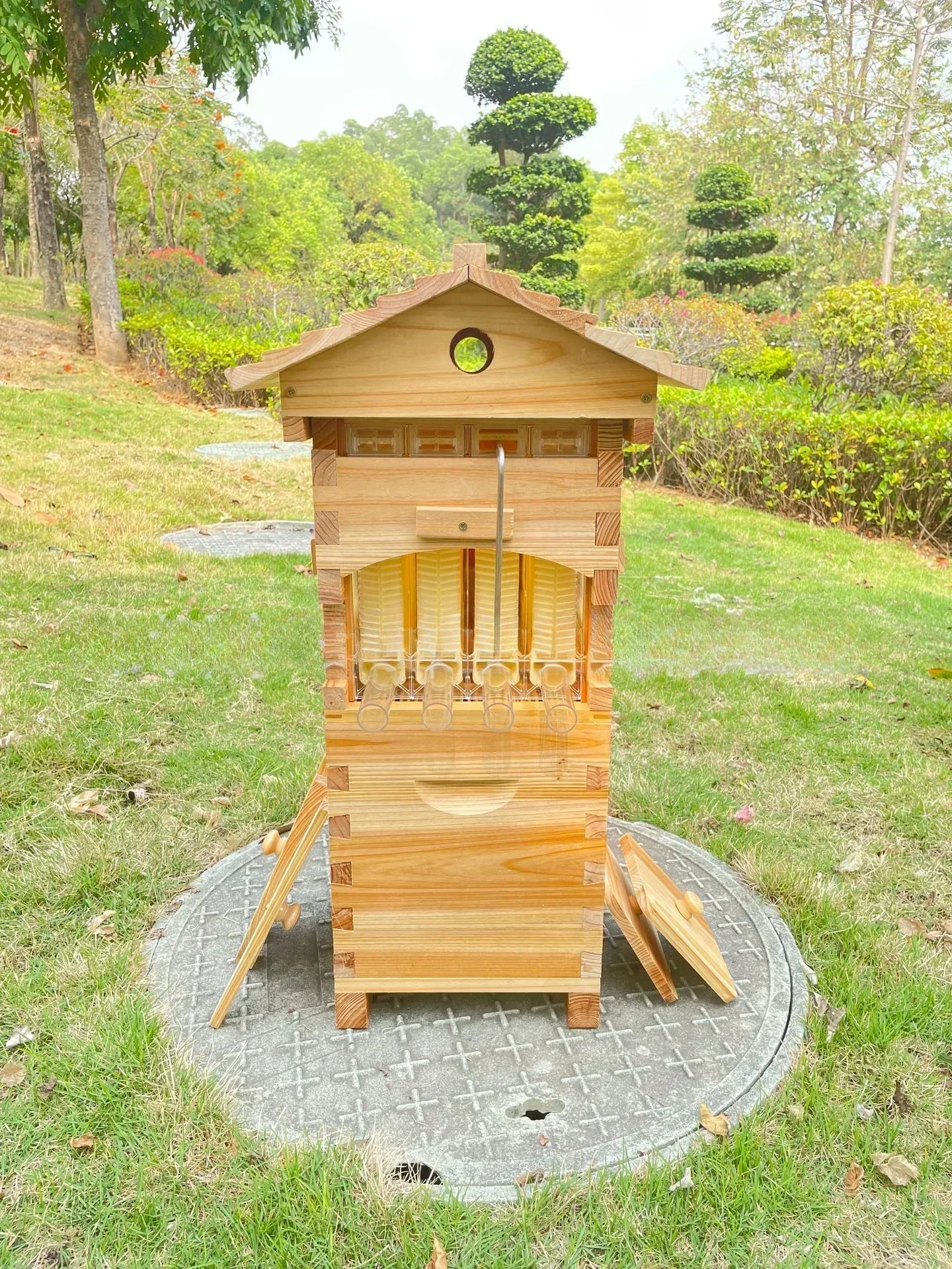 Four Spleen Flow Hive Boiled Wax Cedar Mini Self-flowing Honey Bee Hive Beekeeping Middle Bee Complete Set 25.5*38*120cm