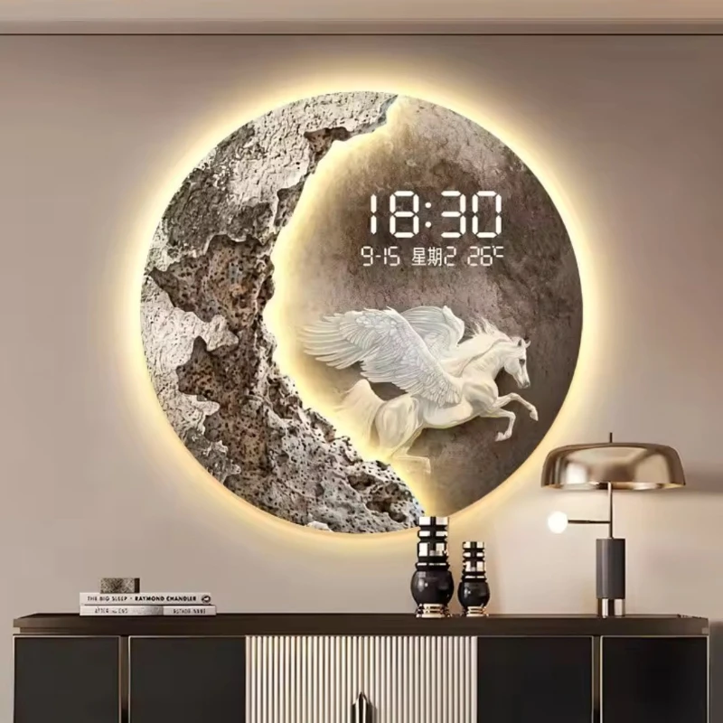 Modern Planet Entrance Wall Clock Decoration Painting Sci-fi Universe Electronic Digital Clock Bedside Warm Light Painting Watch