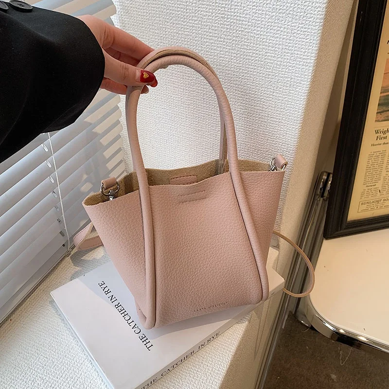 

Pink Soft Leather Buet Tote Bag Mother Daughter Crossbody Basket Handbag Casual Magnetic Bule Closure Single oulder Bag