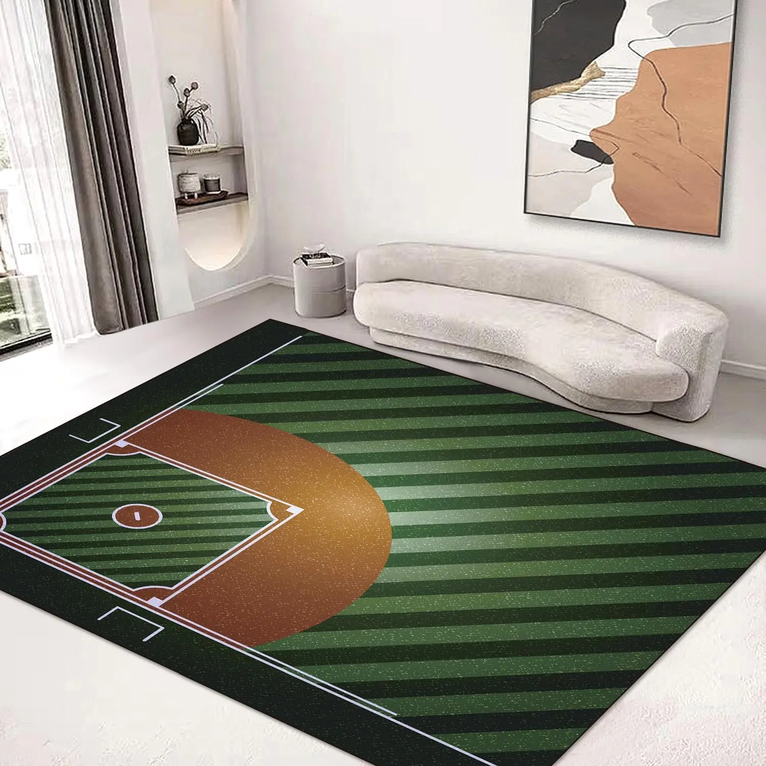 Baseball Field Area Rug, Washable Non Slip Carpet for Kids Bedroom Living Room, Versatile Sports Home Decor