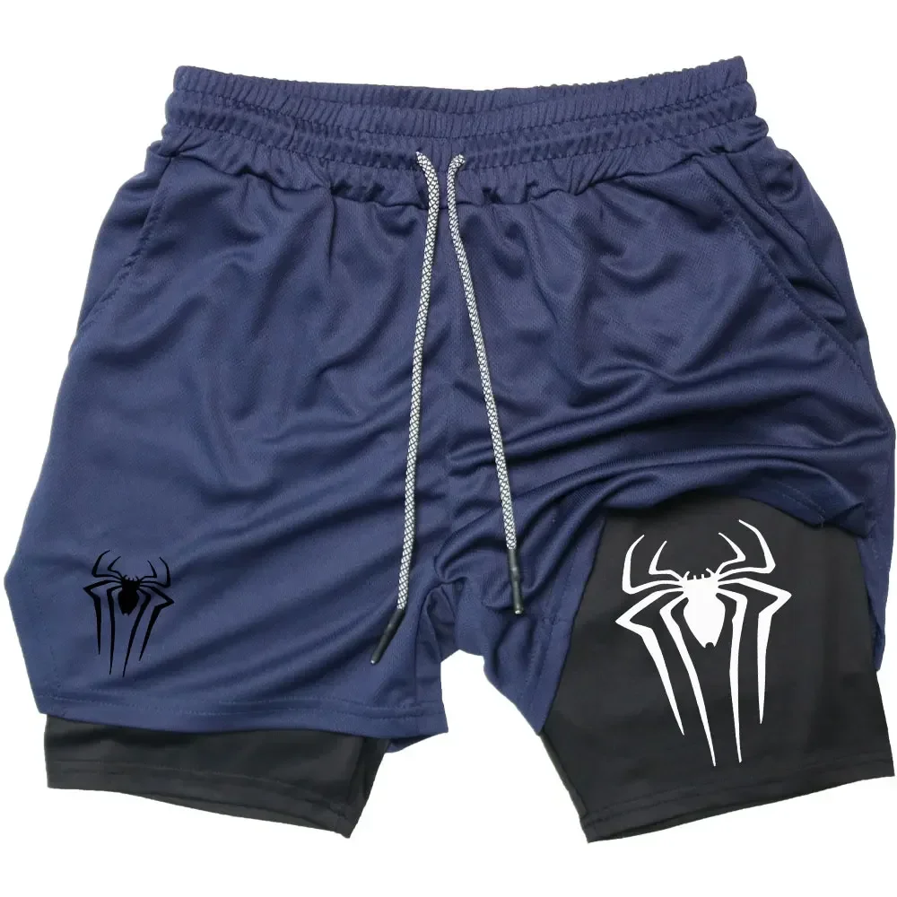 Pantalones cortos deportivos para hombre, Pantalones cortos de compresión con estampado de araña, informales, para entrenamiento, correr, 2