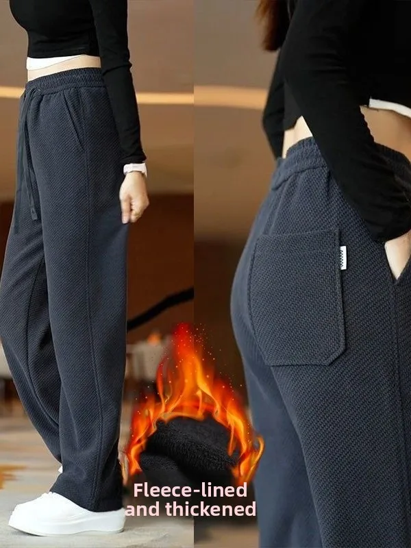 

Men's Winter Fce Lined Thi Straight Leg Sweatpants Durable Wear Resistant Knitted Casual Trousers Comfortable Straight Fit