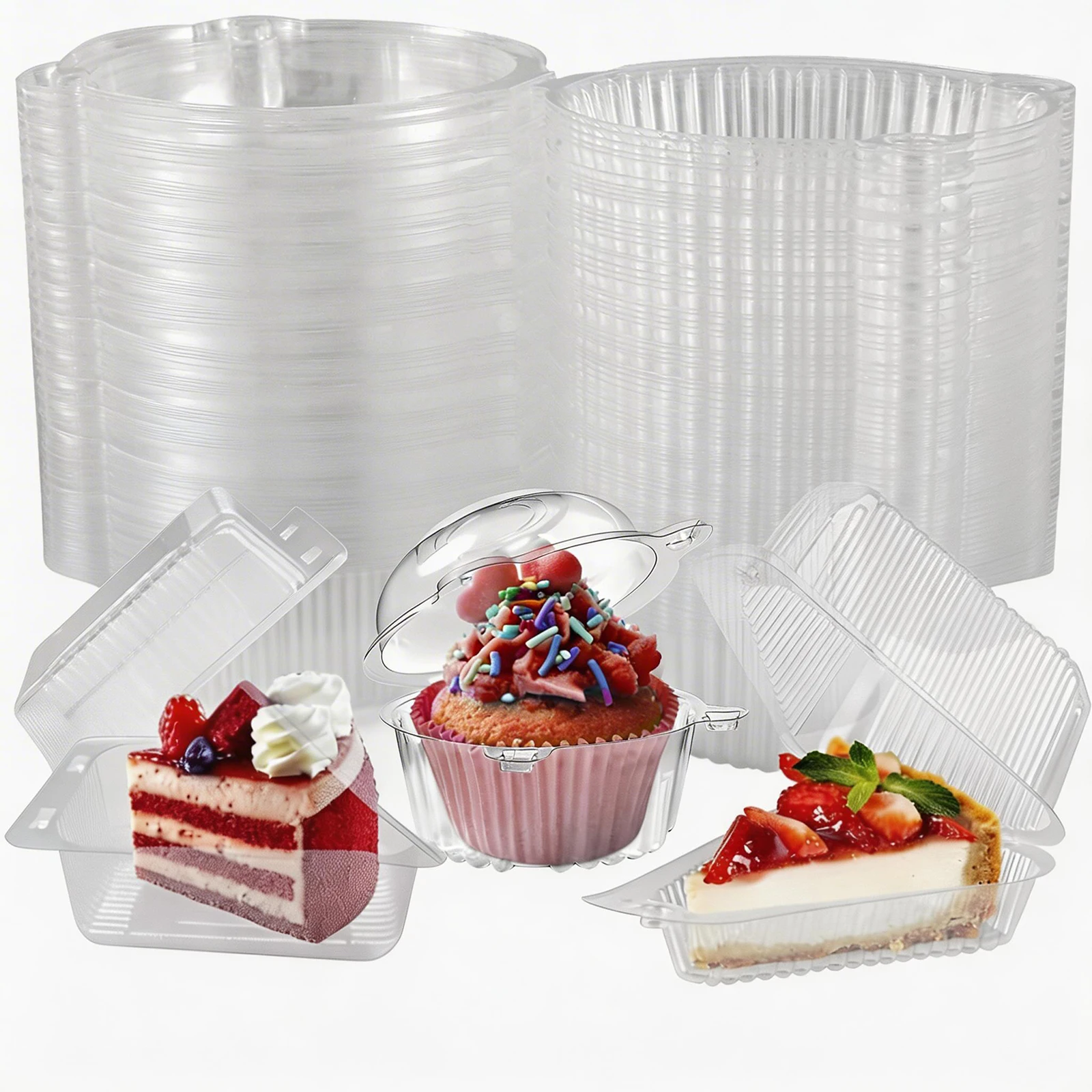 100Pcs Cake Slice Boxes Reusable Cupcake Slice Container with Lid Stackable Clear Square Single Dessert Box Triangular Sandwich
