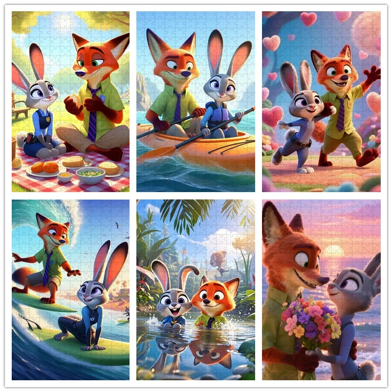 

108/300/500/1000 шт. Пазлы Disney Zootopia, игрушки ручной работы, романтические пазлы «Ник и Джуди», уникальные подарки на День святого Валентина