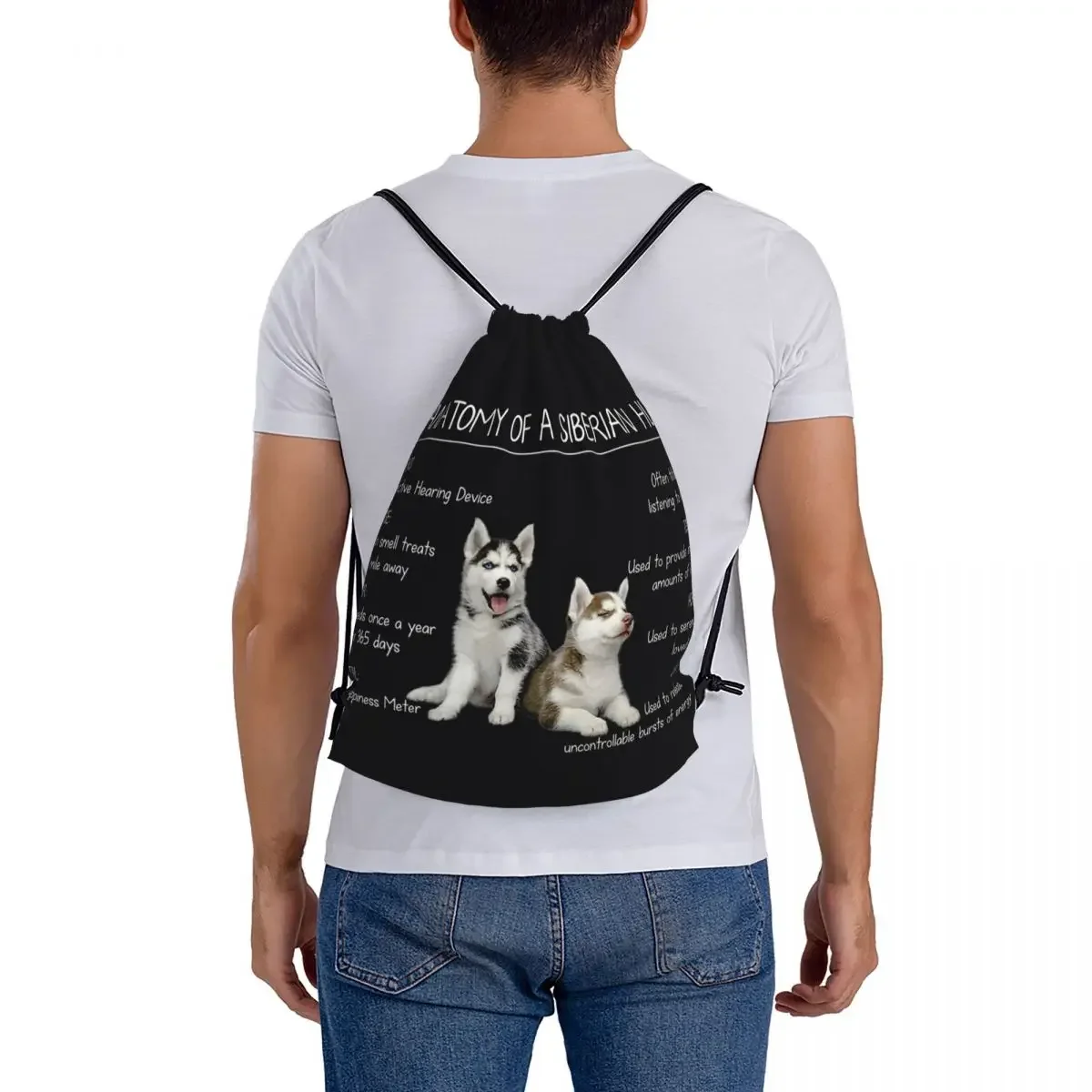 Drawstring Bundle Pocket Sports Bag, Anatomia de um Husky Tee Funny Dog Gift, Mochilas Amante, Sports Bookbag