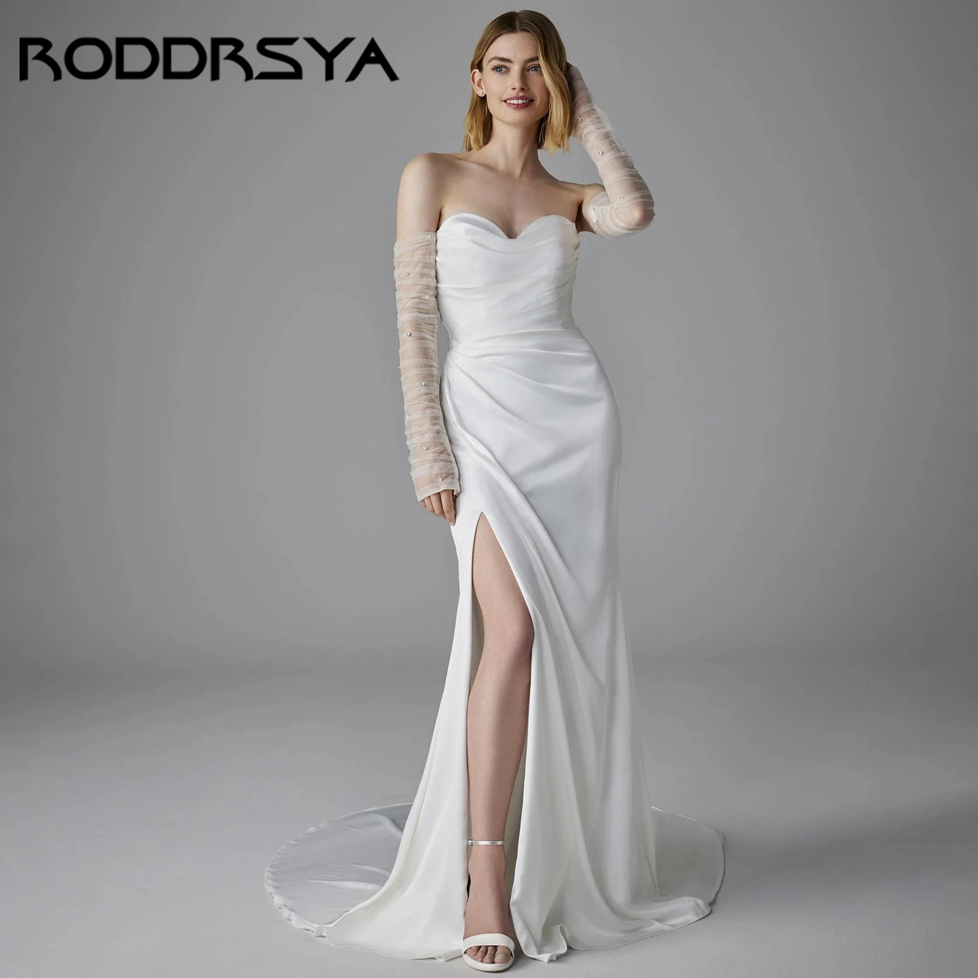 

Satin Backless Simple Wedding Dress For Woman Memaid Strapless Bridal Gowns Sweetheart Luxury Vestidos De Novias 2025 Customized