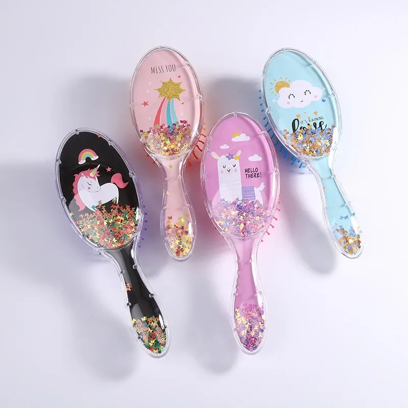 Cartoon Cute Animal Sequins Anti-static Hair Brush Massage Comb Shower Wet Detangle Hair Brush Salon Hair Styling Tools